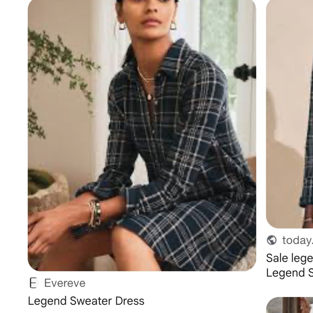 Evereve Navy and White Plaid Legend Sweater Dress